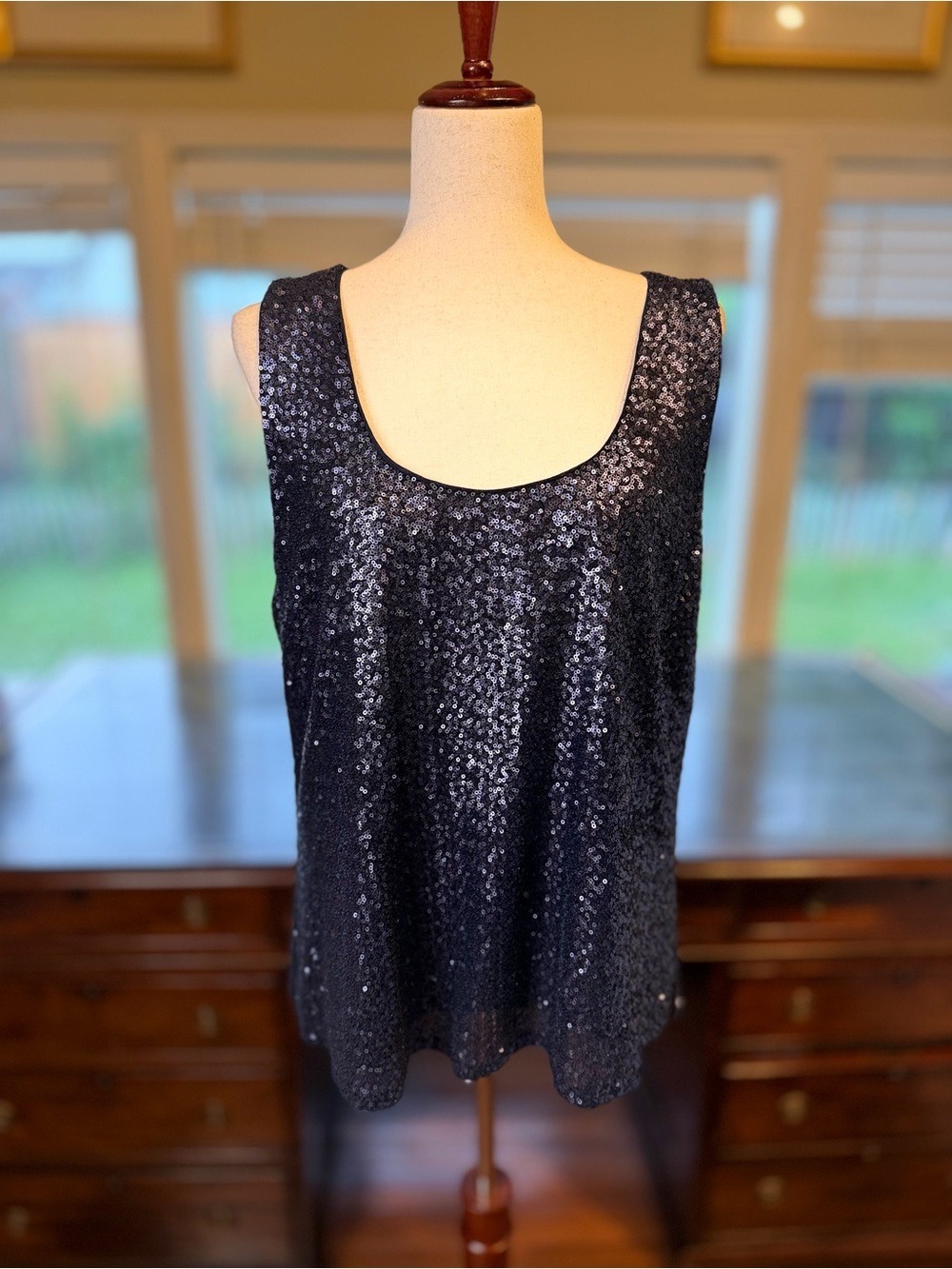 Vintage Lauren Ralph Lauren Green Label Navy Sequin Tank Top XL